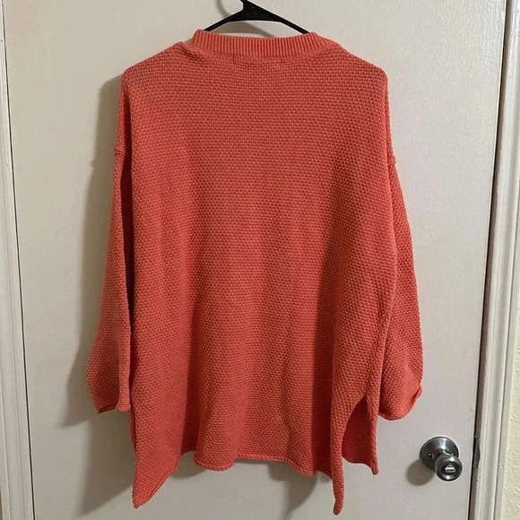 EUC Free People Beach Hailee Sweater women's orange cotton button drop shoulder - Picture 4 of 5
